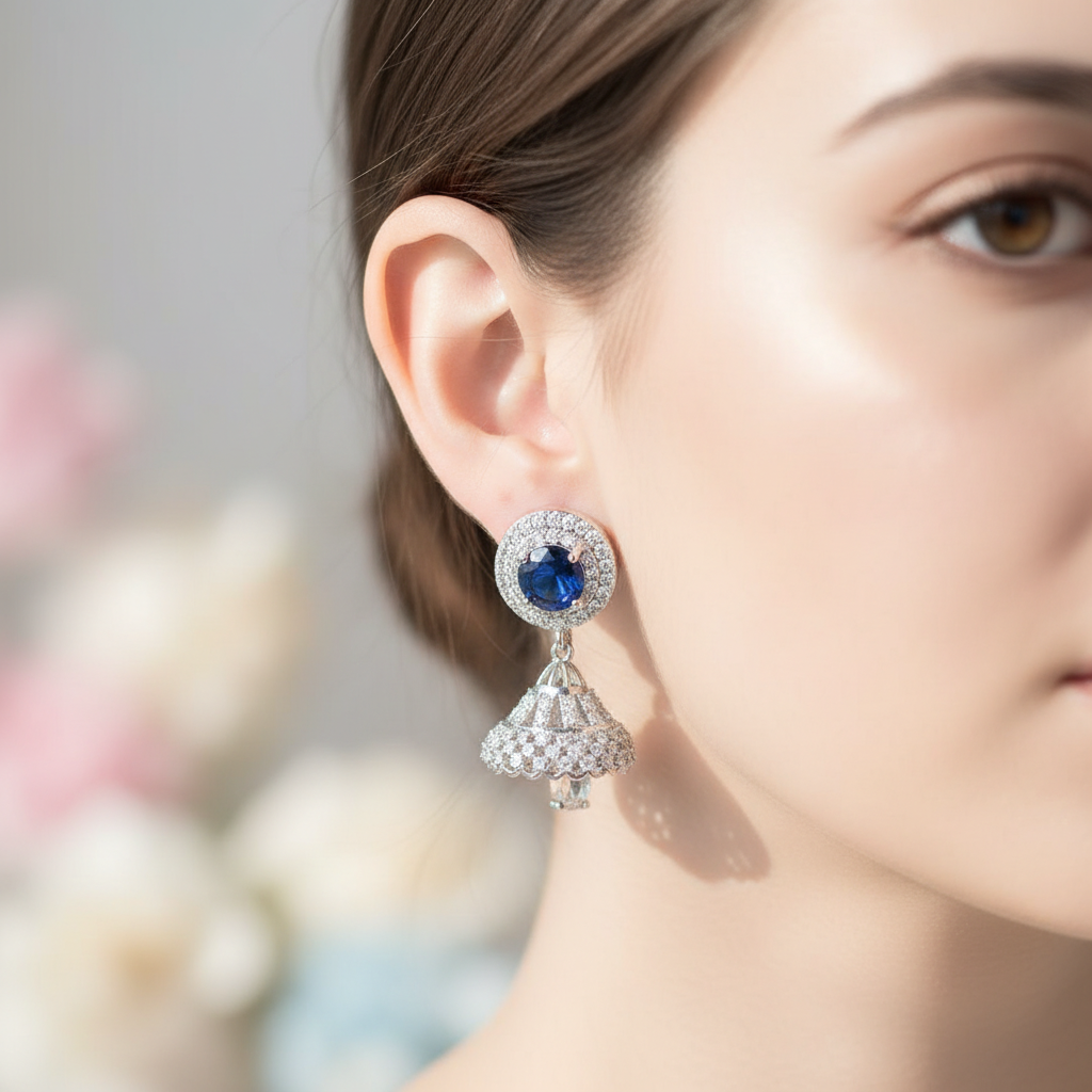 Navy Stone Jhumka Drop Earrings