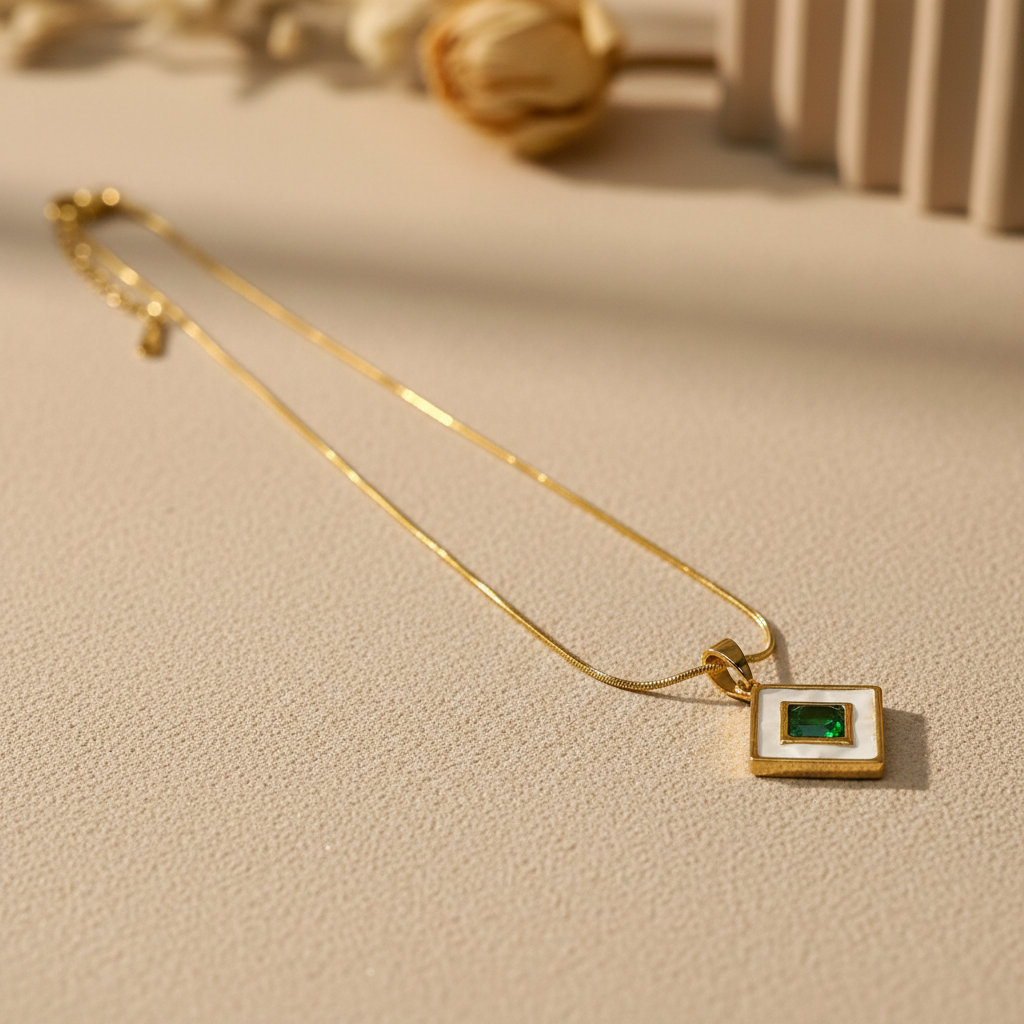Emerald Square Pendant Necklace