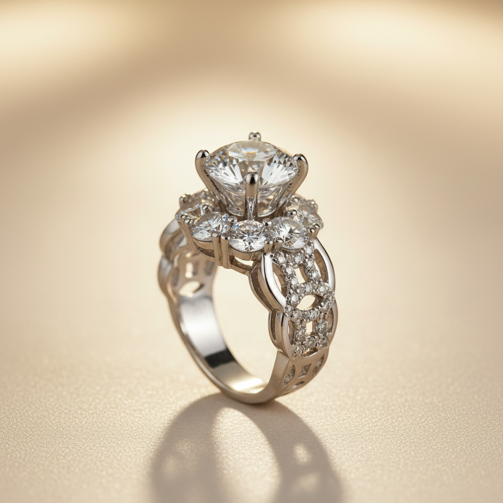 Silver Solitaire Statement Ring