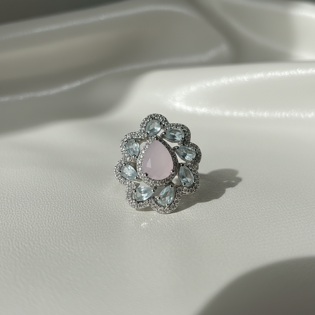 Floral Gemstone Halo Ring