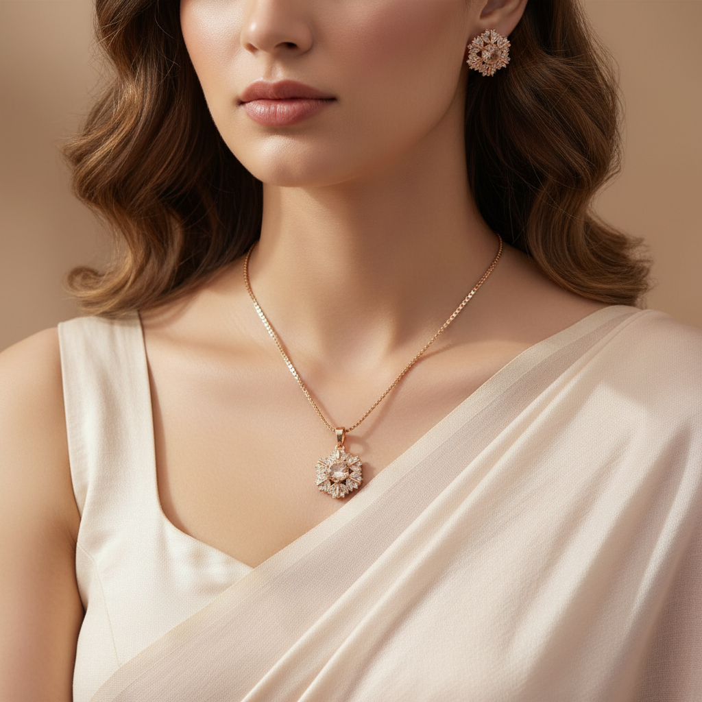 Golden Blossom Crystal Set – Necklace & Earrings