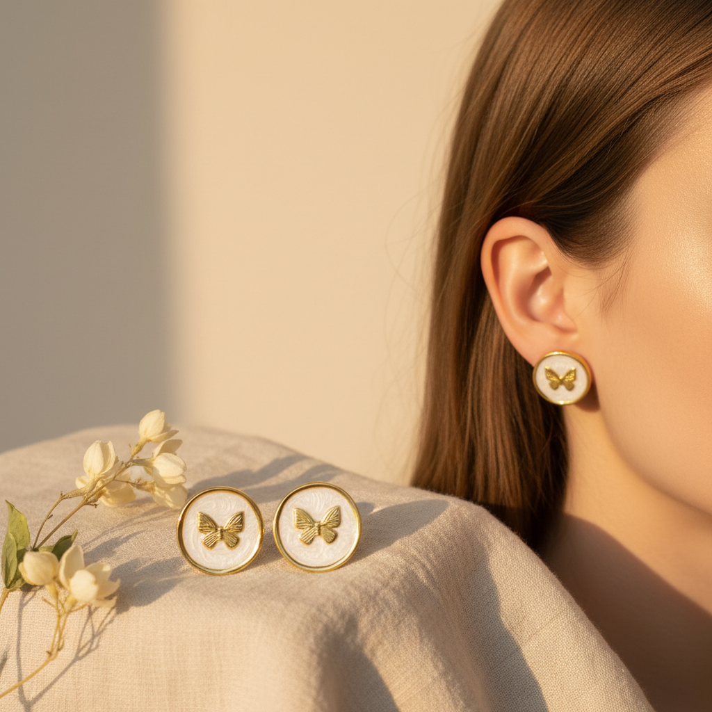 Butterfly Circle Stud Earrings