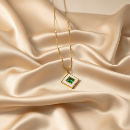 Emerald Square Pendant Necklace