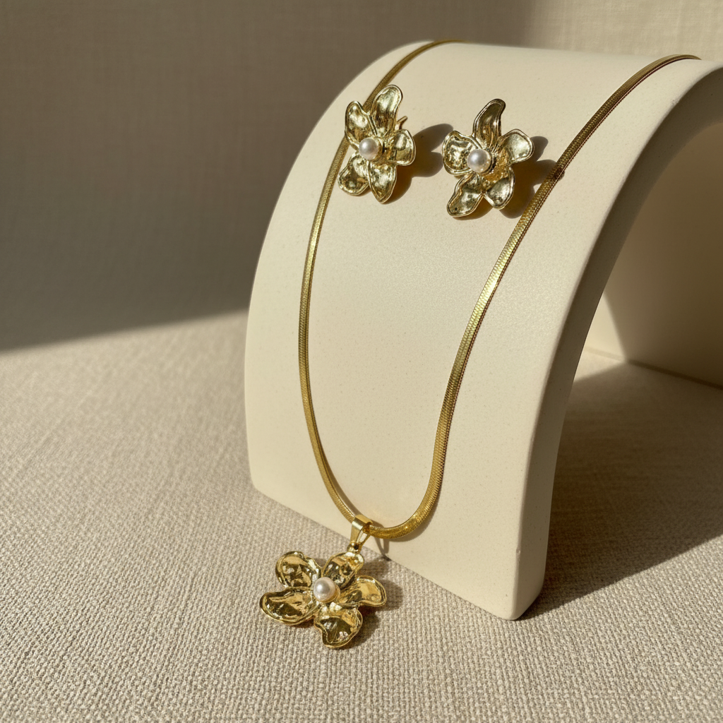 Elegant Flower Necklace & Earring Set