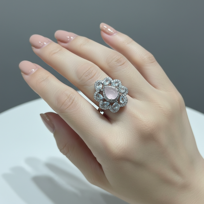 Floral Gemstone Halo Ring