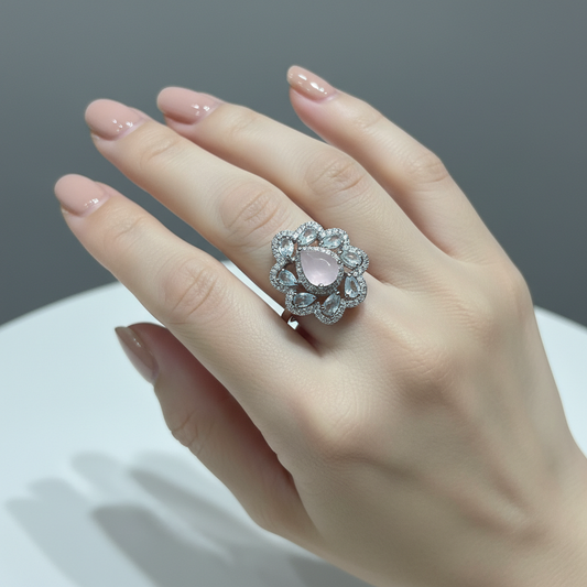 Floral Gemstone Halo Ring