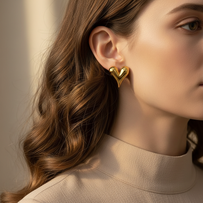 Golden Heart Stud Earrings