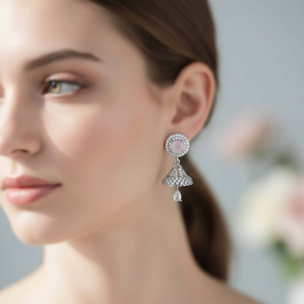 Blush Pink Stone Jhumka Drop Earrings