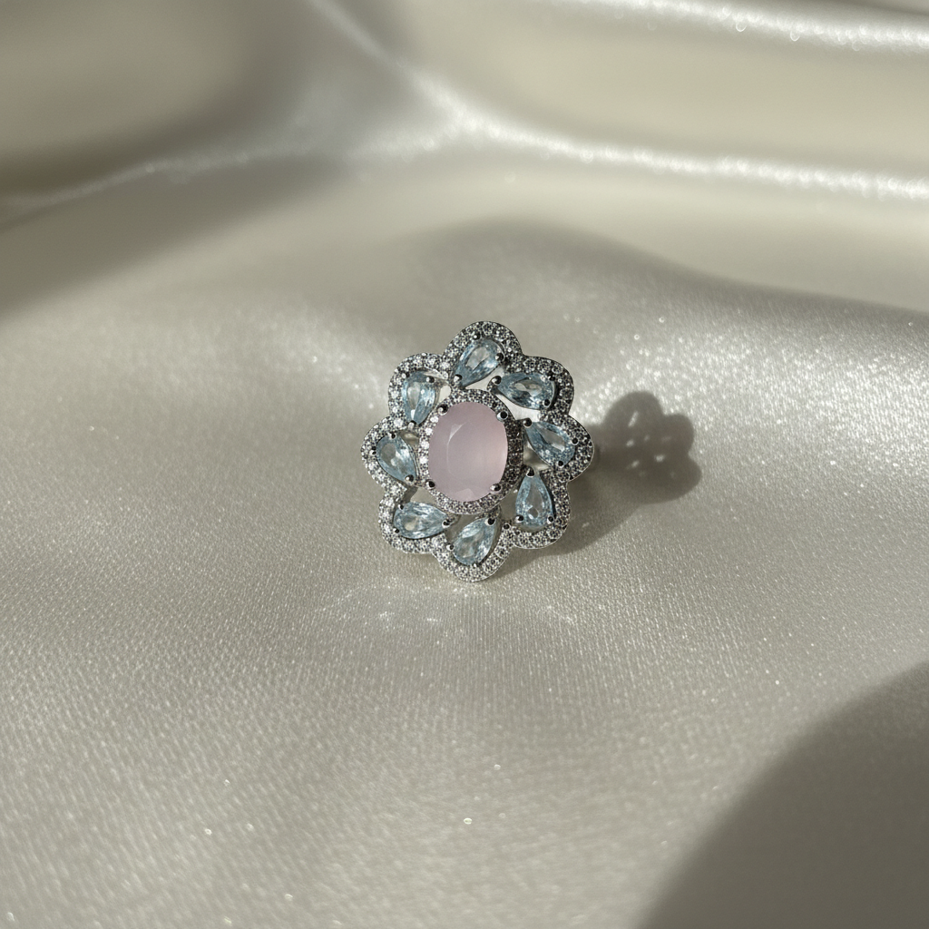 Floral Gemstone Halo Ring