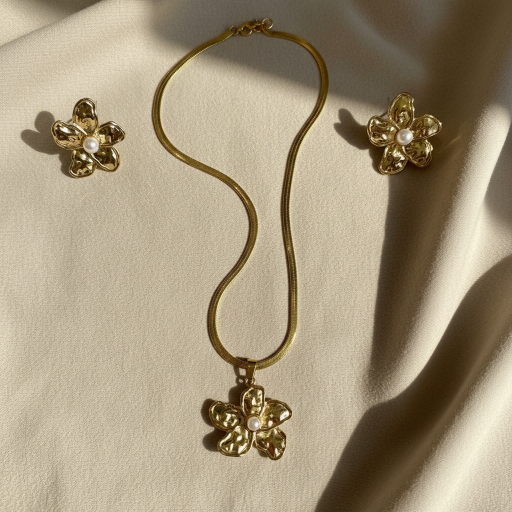 Elegant Flower Necklace & Earring Set