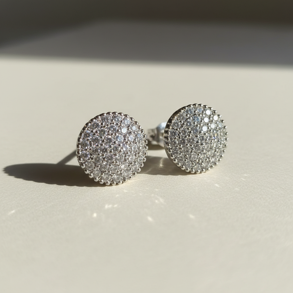 Classic Round Sparkle Stud Earrings