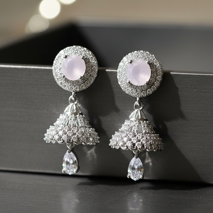 Blush Pink Stone Jhumka Drop Earrings