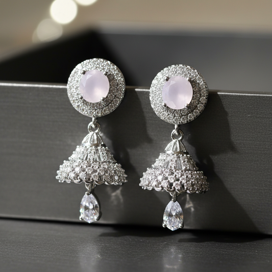 Blush Pink Stone Jhumka Drop Earrings