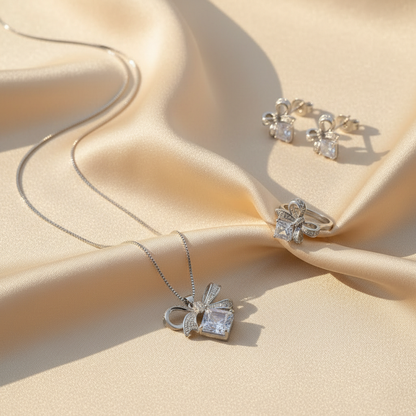 Crystal Bow Elegance Set – Necklace, Earrings & Ring