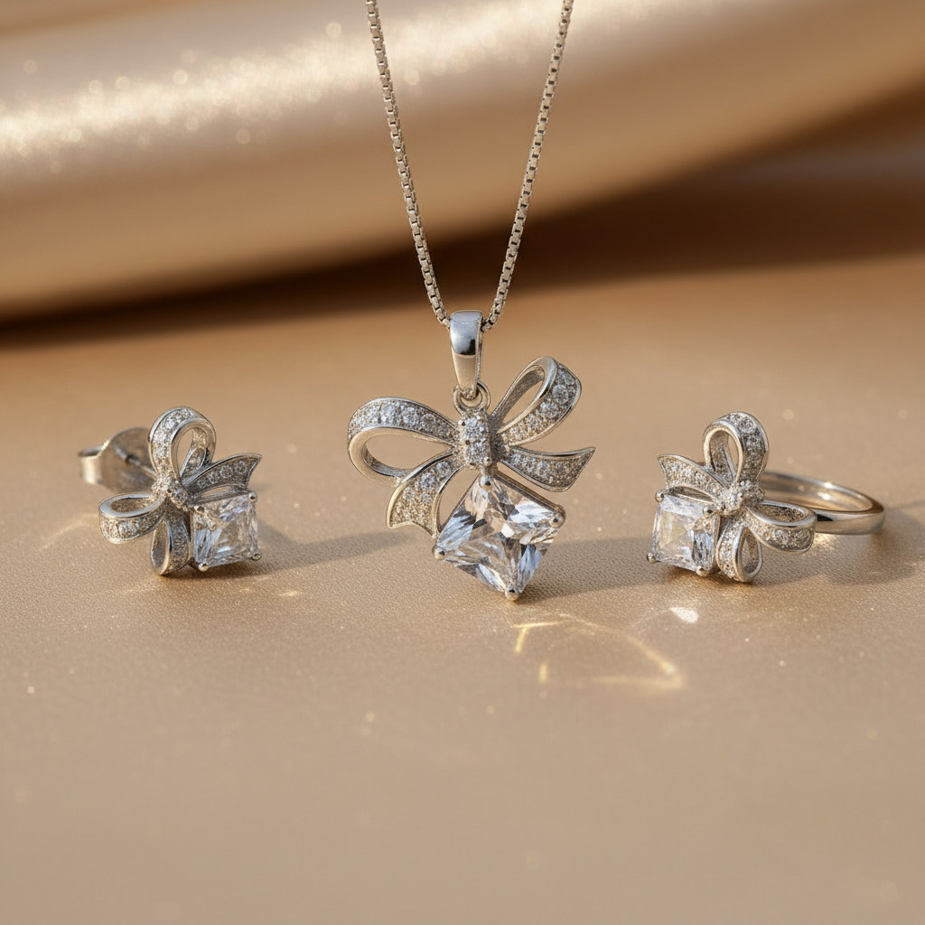 Crystal Bow Elegance Set – Necklace, Earrings & Ring