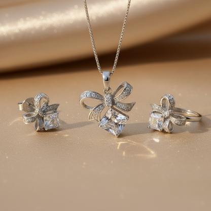Crystal Bow Elegance Set – Necklace, Earrings & Ring