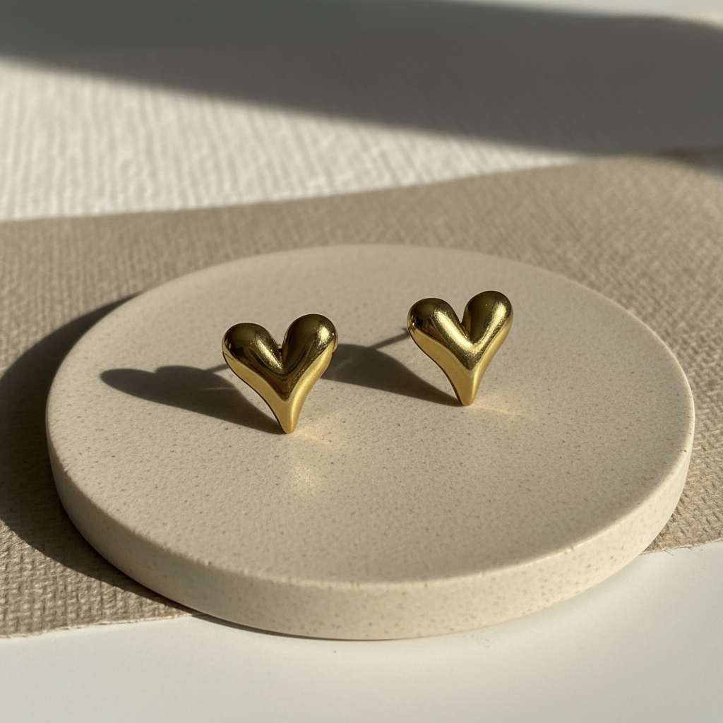 Golden Heart Stud Earrings