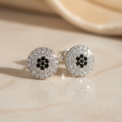 Black Stone Halo Stud Earrings