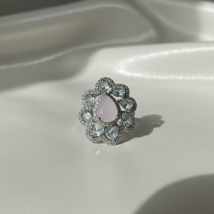 Floral Gemstone Halo Ring