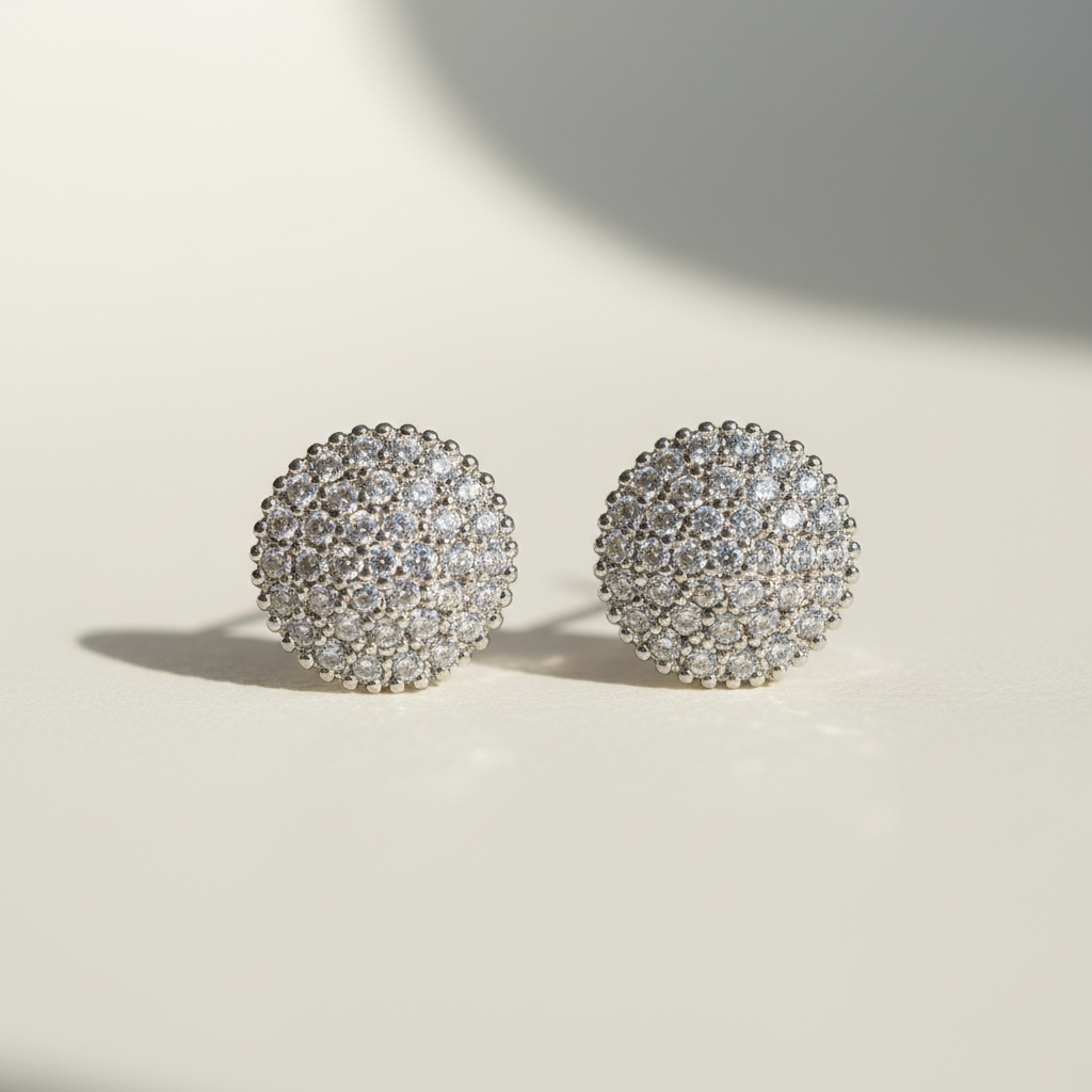 Classic Round Sparkle Stud Earrings