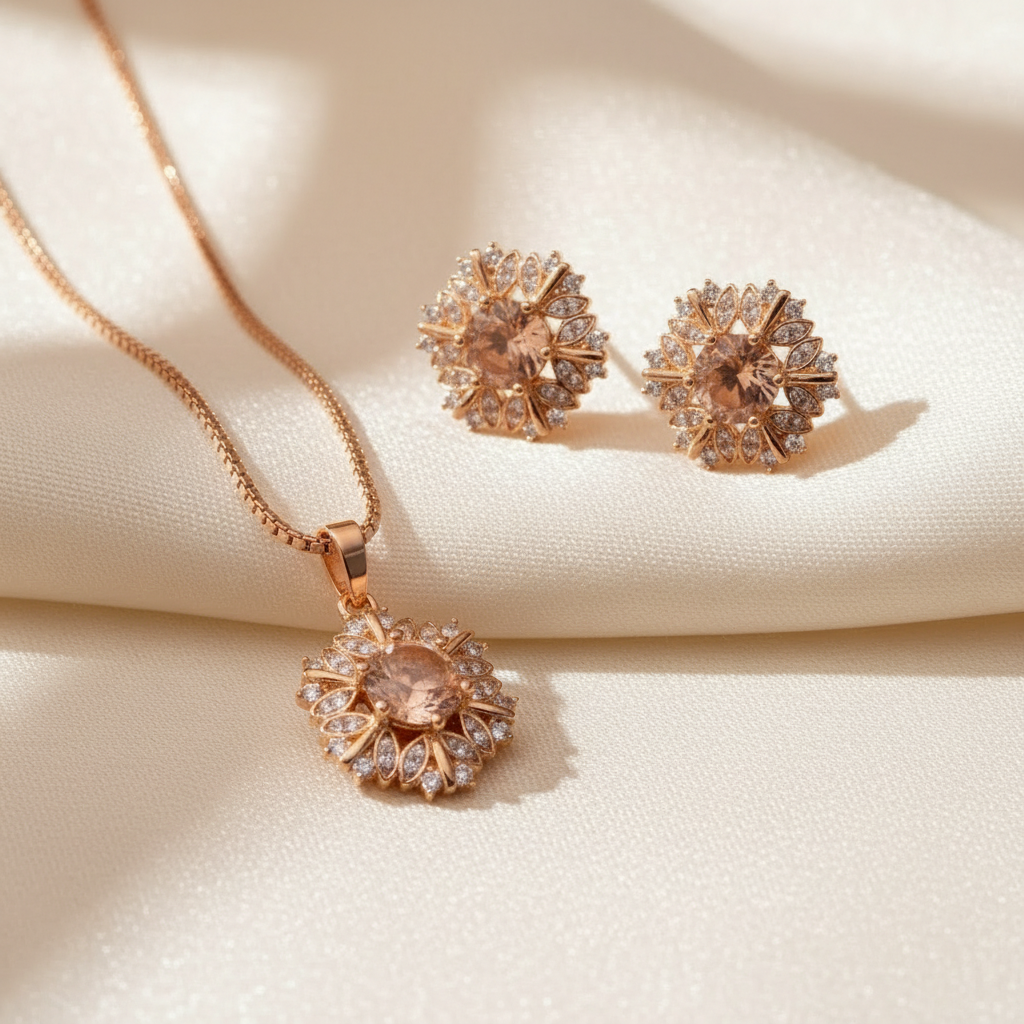 Golden Blossom Crystal Set – Necklace & Earrings