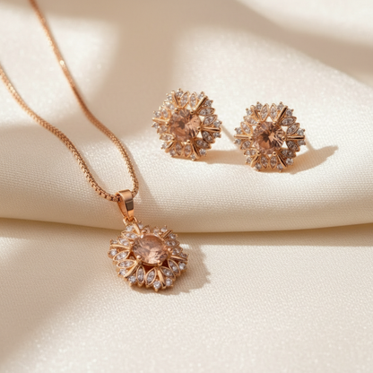 Golden Blossom Crystal Set – Necklace & Earrings